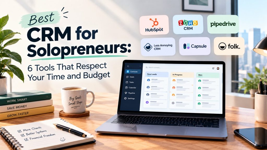 Best CRM for solopreneurs compared: HubSpot, Zoho CRM, Pipedrive, Less Annoying CRM, Capsule and folk.