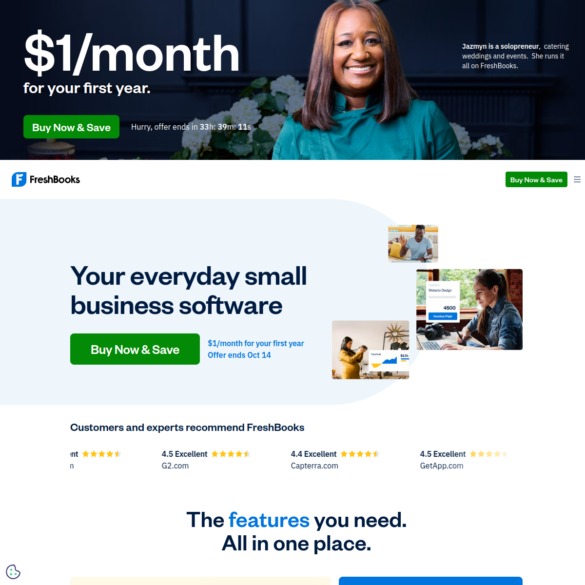FreshBooks homepage presenting its invoicing and accounting software, checked October 2026