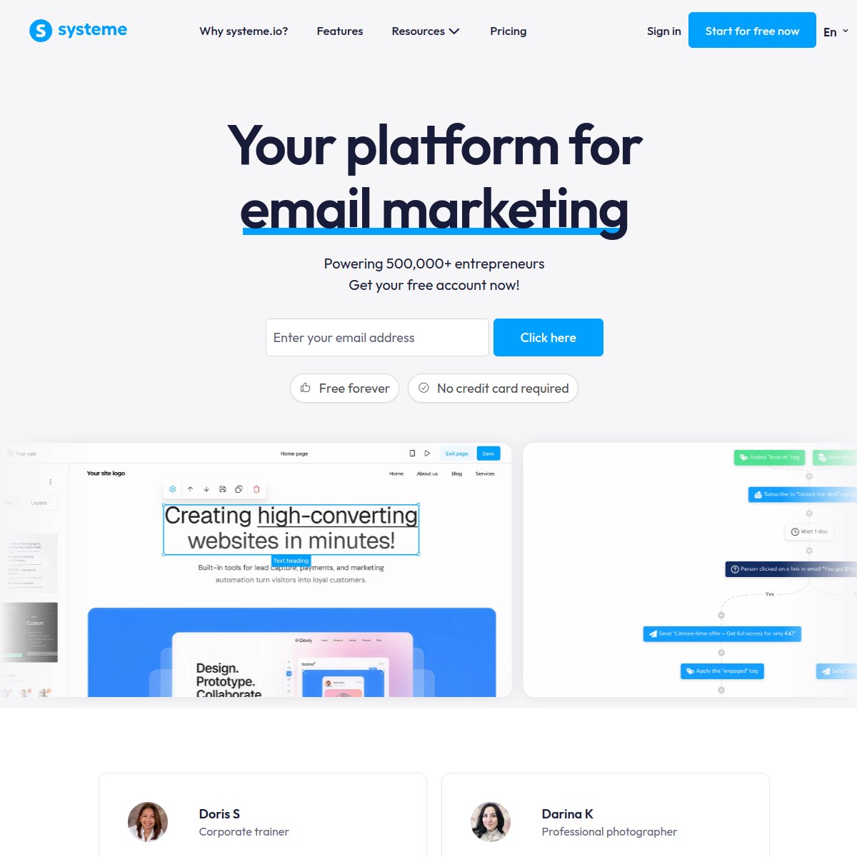 Systeme.io homepage: your platform for email marketing