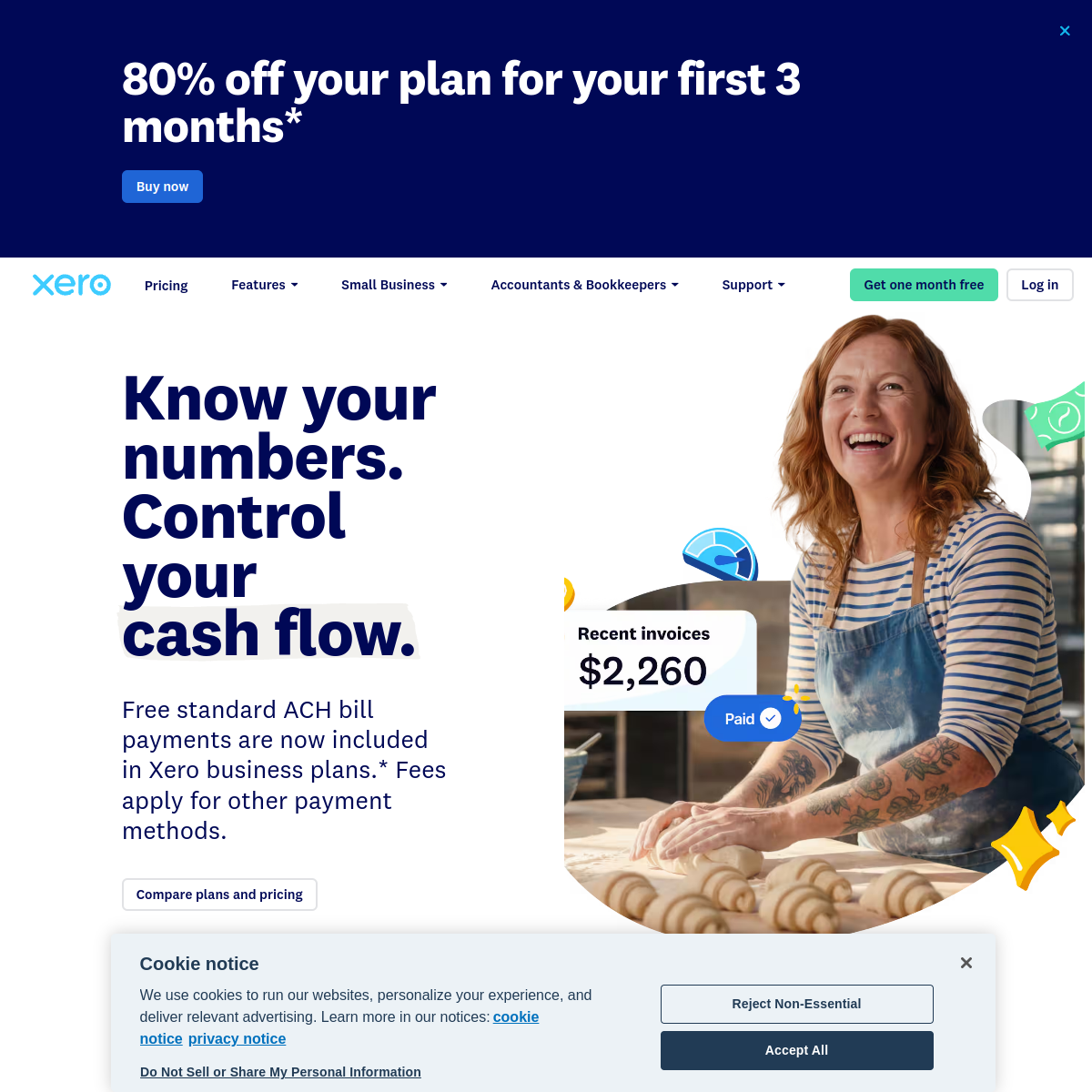 Xero homepage presenting its cloud accounting software for small business, checked October 2026