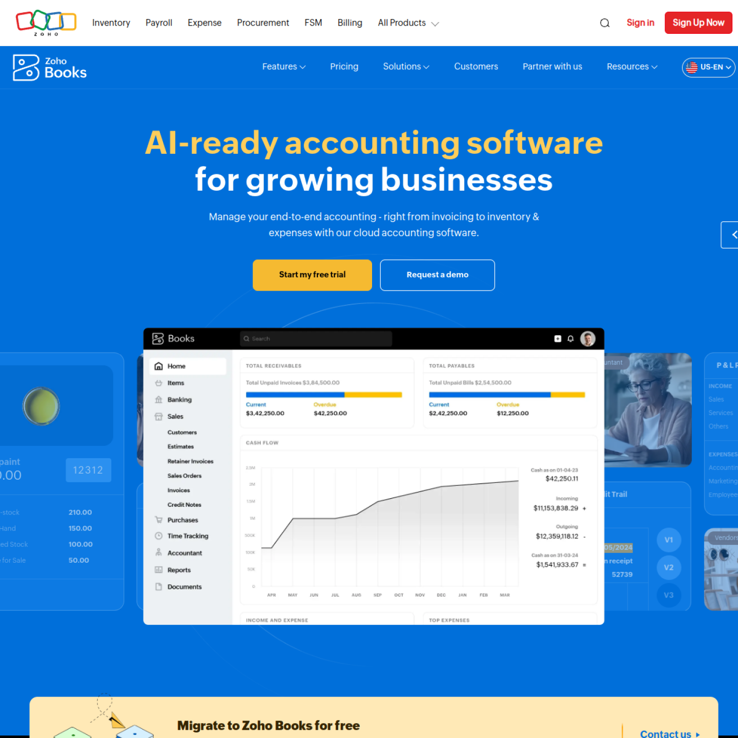 Zoho Books homepage presenting its online accounting software, checked October 2026